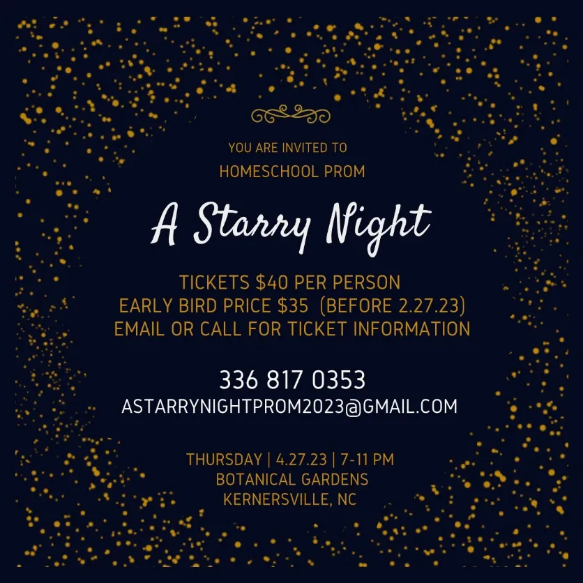 A Starry Night: Homeschool Prom event flyer